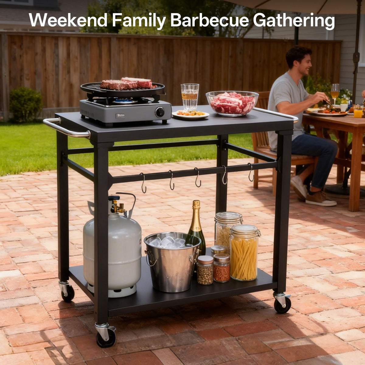 2-Tier Outdoor Grill Cart with Stainless Steel Top - Black, photo 2 of 10