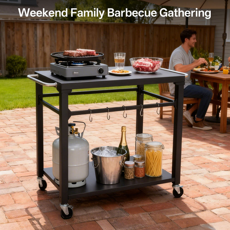 2-Tier Outdoor Grill Cart with Stainless Steel Top - Black, photo 2 of 10