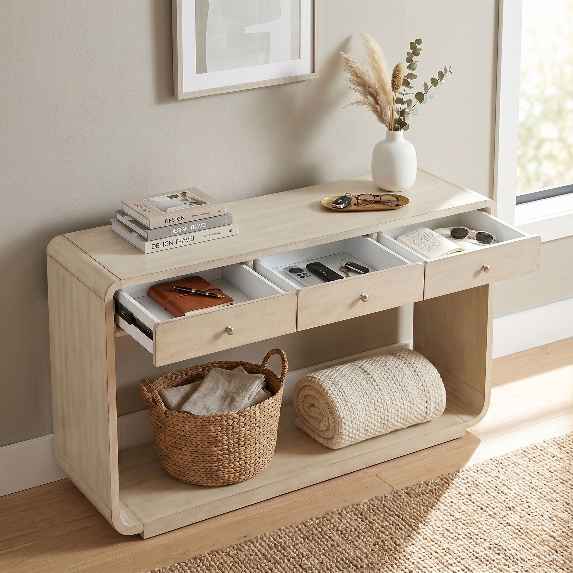 Console Table With 3 Drawers And Display Shelf by HouseOfZazla