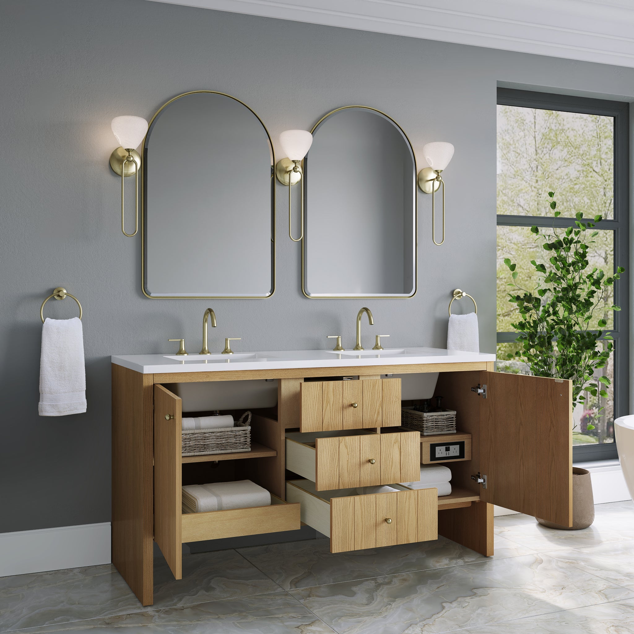 James Martin Hudson 60" Double Bathroom Vanity, Light Natural Oak by James Martin