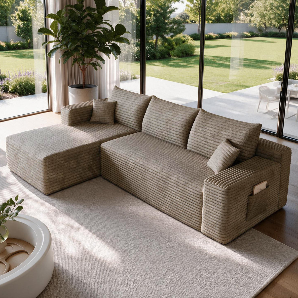 Cloud Sectional Sofa with No Assembly Required - Camel Plush Corduroy, 96", photo 2 of 9