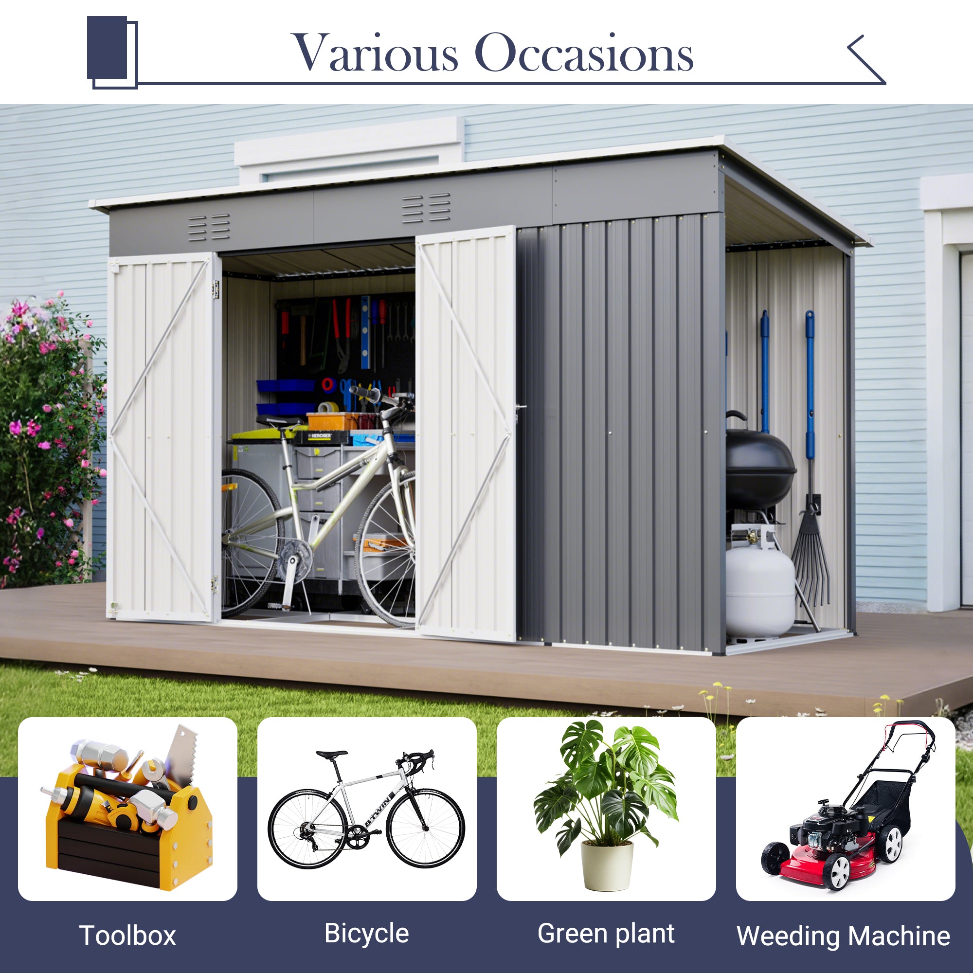 10'x4' Outdoor Metal Storage Shed for Garden Tools Lockable Door With Floor Frame by HouseOfZazla