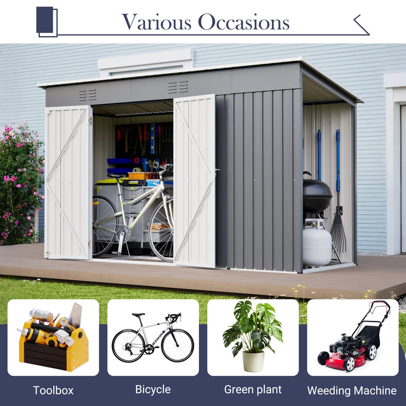 10'x4' Outdoor Metal Storage Shed for Garden Tools Lockable Door With Floor Frame by HouseOfZazla