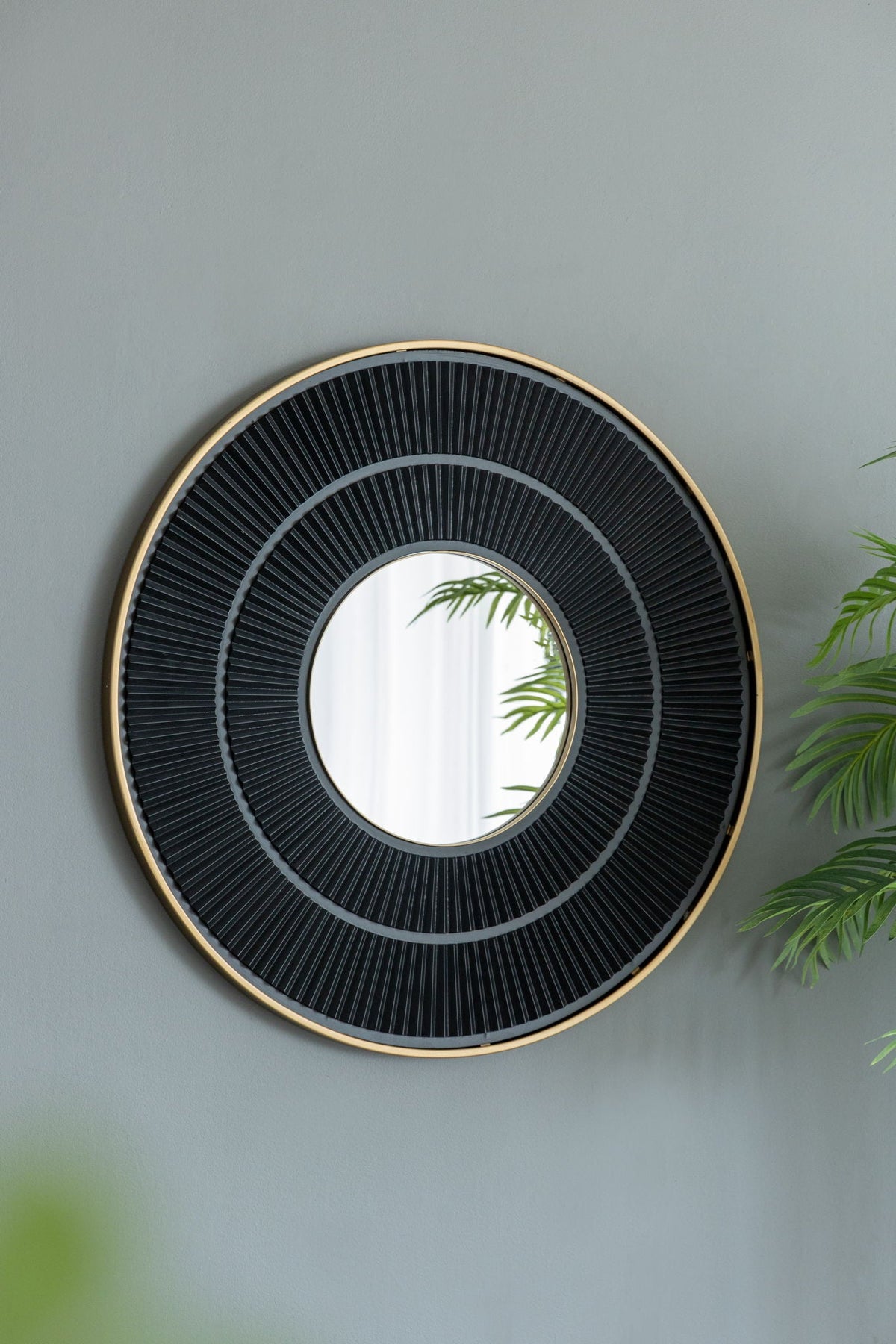 Round Wooden Wall Mirror with Iron Frame - Neutral Colorway