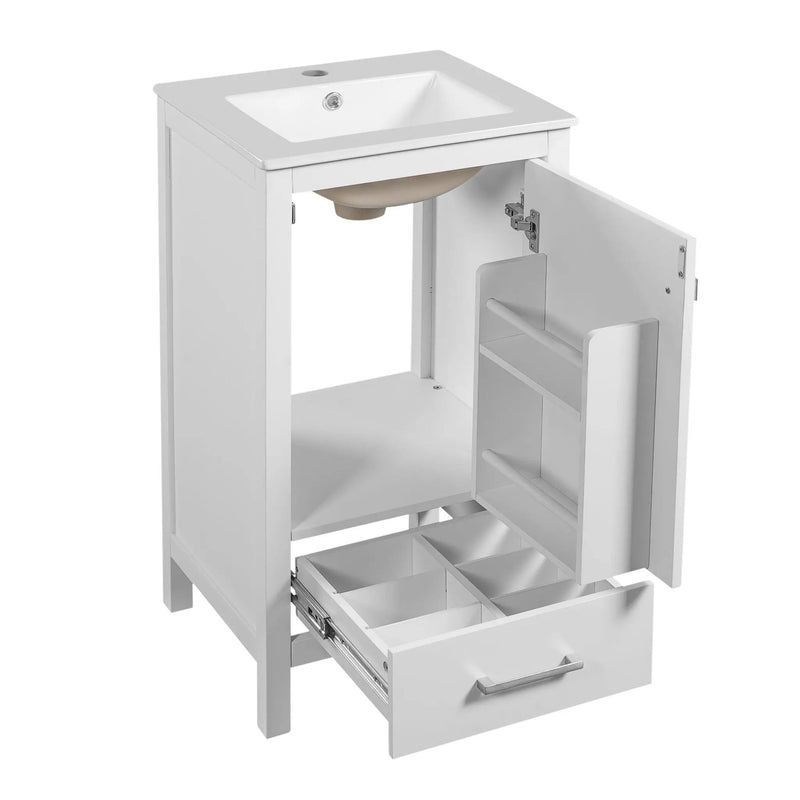 Bathroom Vanity With Ceramic Sink, Soft Close Drawers, Door Organizer, Divider Drawer, Adjustable Foot Pads by HouseOfZazla