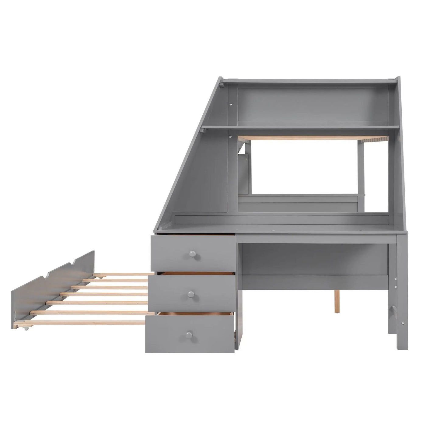 Bunk Bed With Trundle And Built In Desk, 3 Storage Drawers And Shelf by HouseOfZazla