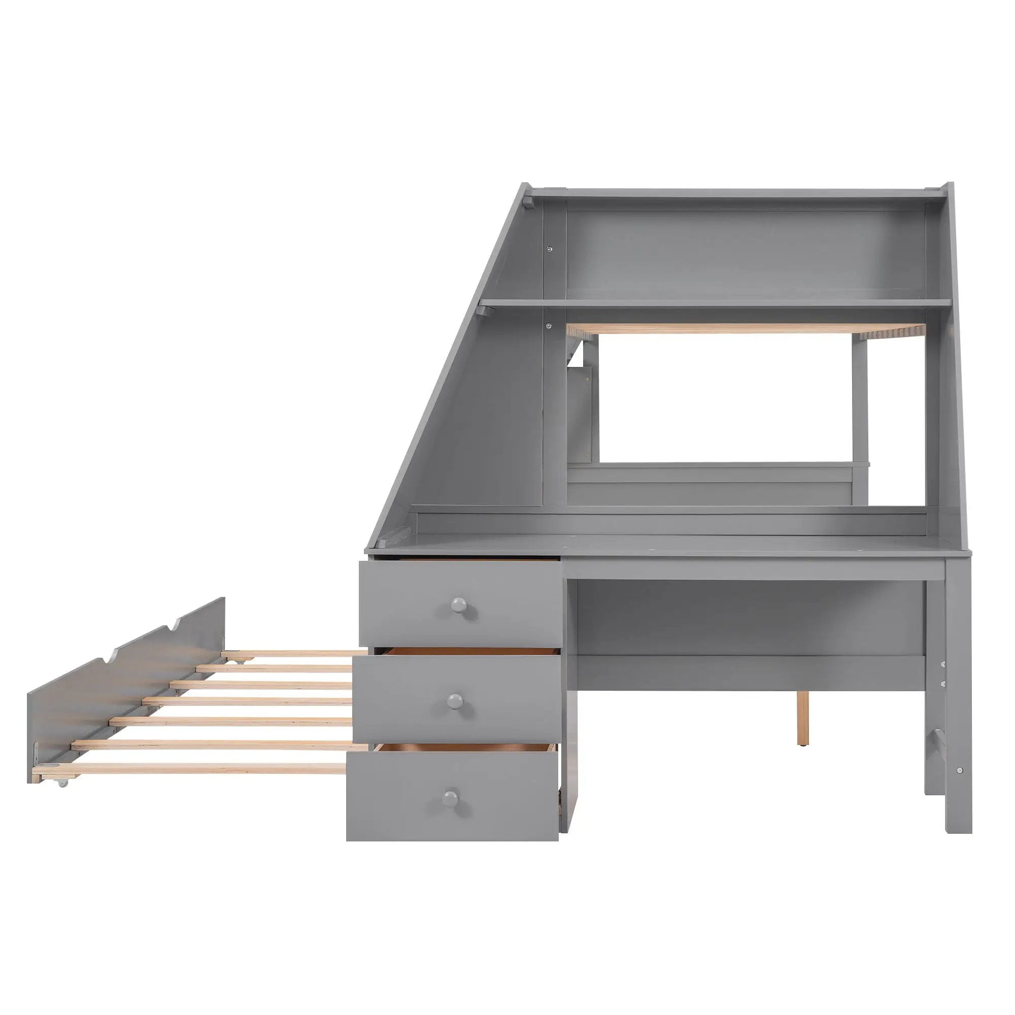 Bunk Bed With Trundle And Built In Desk, 3 Storage Drawers And Shelf by HouseOfZazla