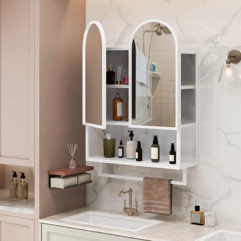 Double Arched Mirror Wall Cabinet With 2 Doors, Featuring Adjustable Shelves And Towel Rack by Unique Piece Furniture