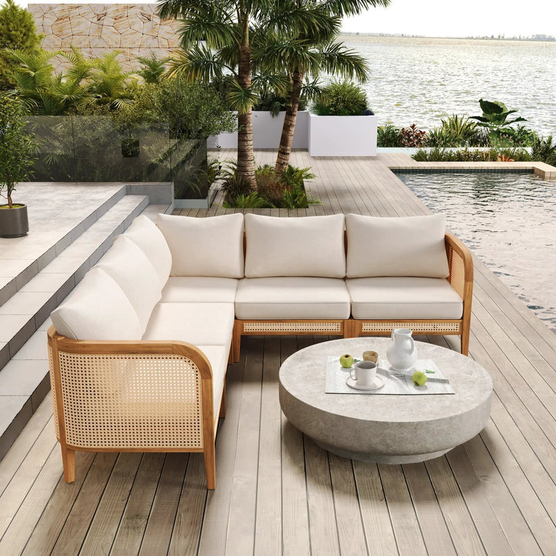 Kirkby Outdoor 5 Seater V-Shaped Acacia Wood Sofa by HouseOfZazla
