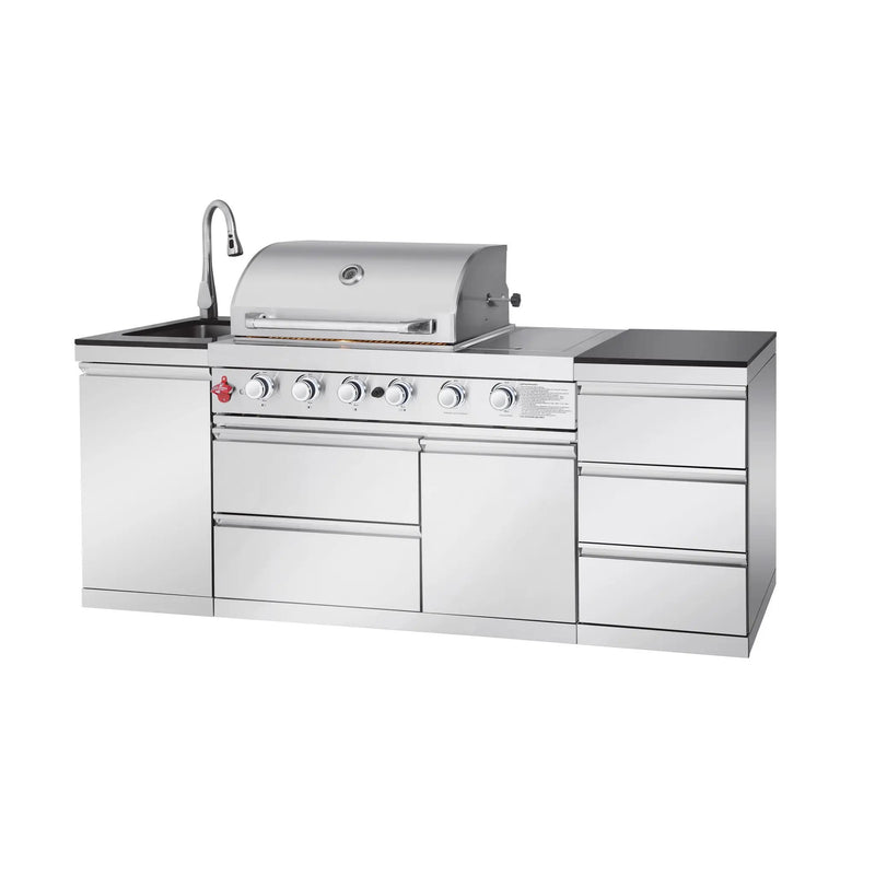 83.3" 4+1 Burner 71,500 BTU Silver Outdoor Kitchen Island Grill with Sink by Chery Industrial
