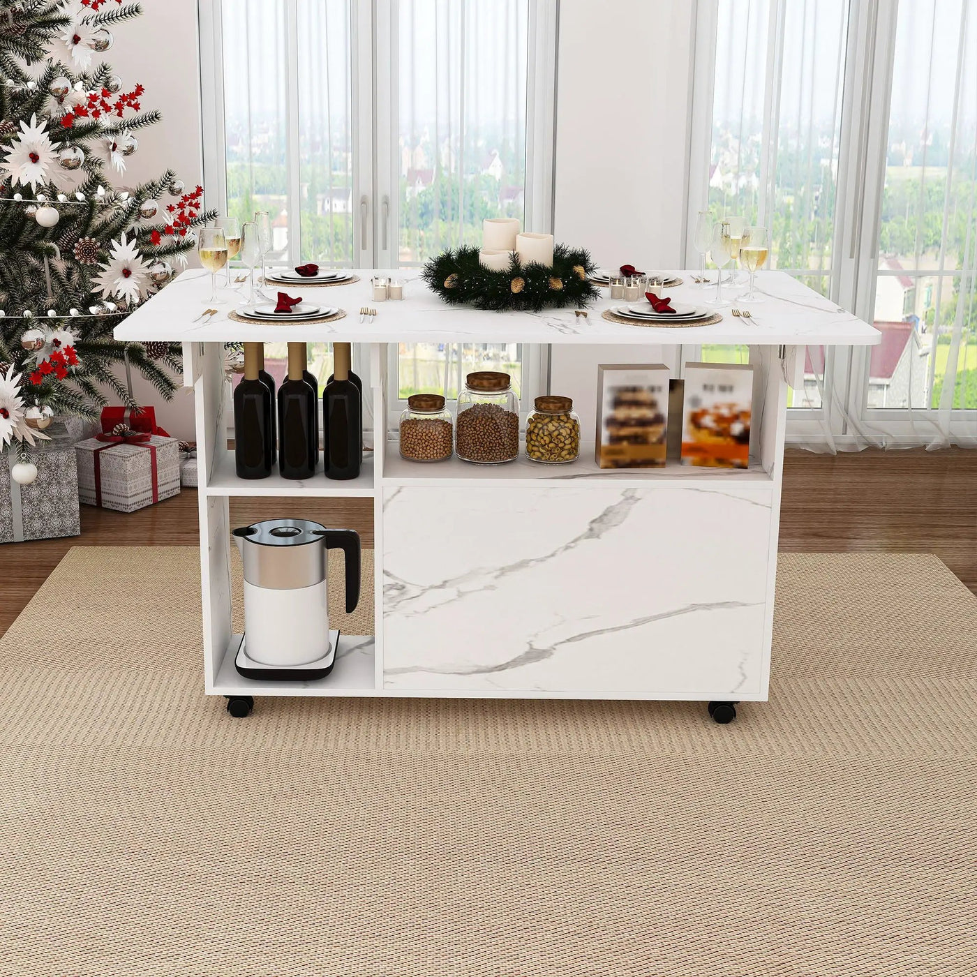 Multi Functional Folding Table With Storage Shelves And Wheels by HouseOfZazla