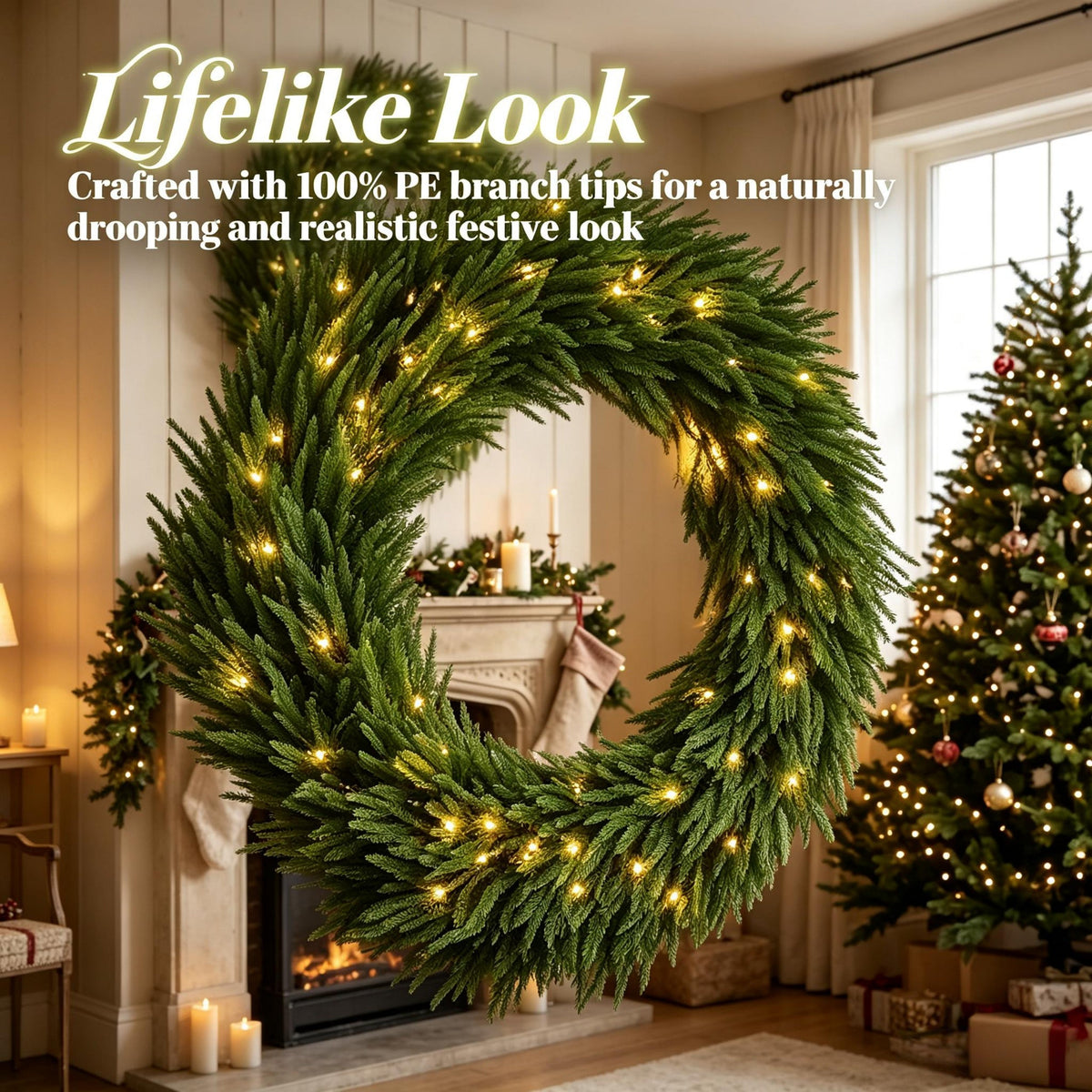 36-Inch Pre-Lit Christmas Wreath with Warm White Lights - Green, photo 7 of 9