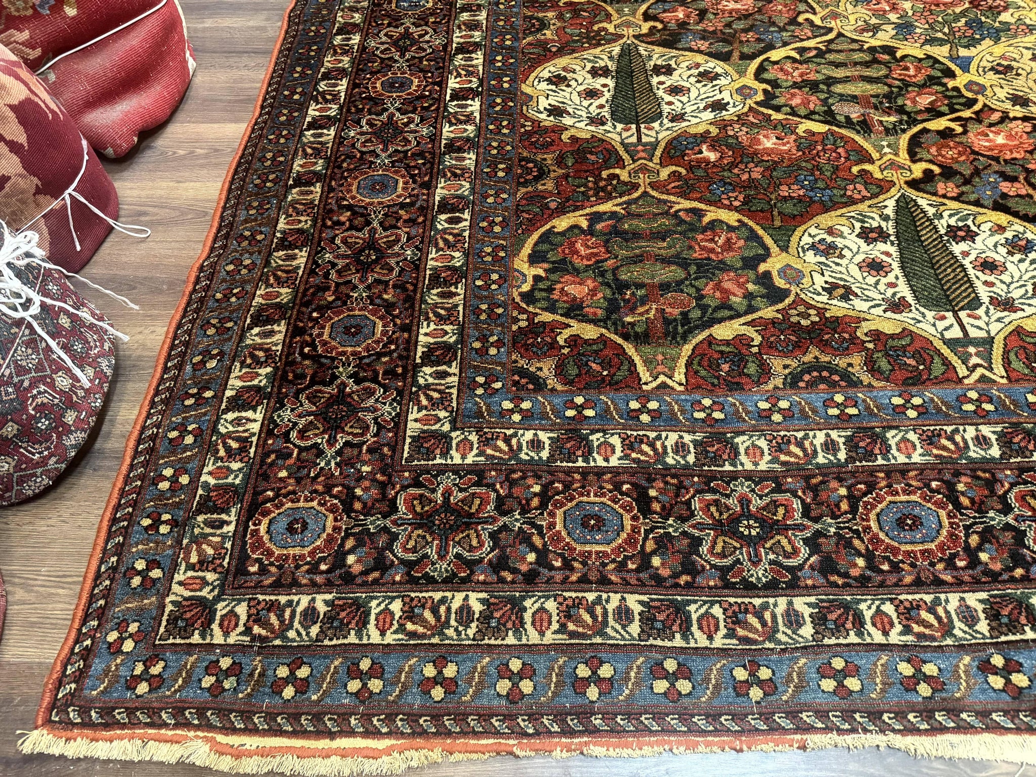 Antique Persian Bakhtiari Rug 12x19, Palace Size Wool Handmade Persian Carpet, Oversized Rug, Panel Design, Peacocks, Multicolor, Rare by Jewel Rugs