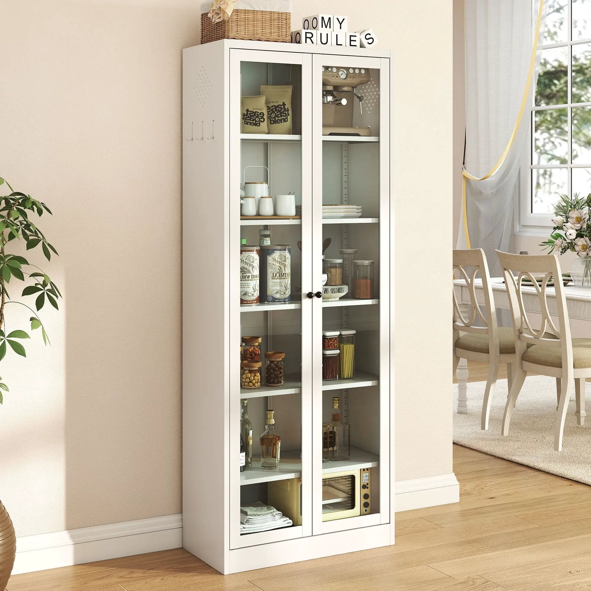 Kitchen Pantry Cabinet With 5 Adjustable Shelves, Freestanding Storage For Kitchen - White by HouseOfZazla