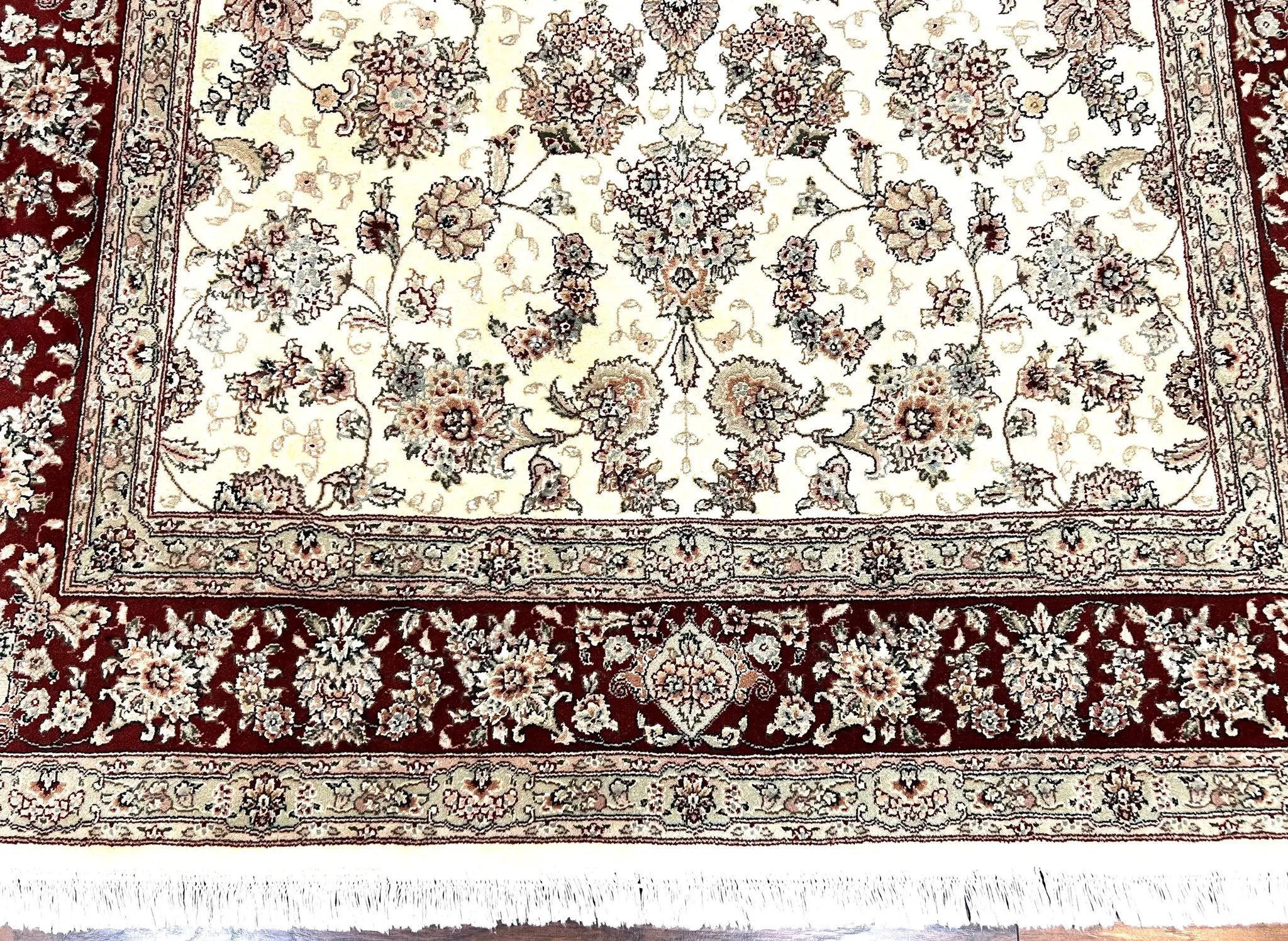 Pak Persian Rug 6x9, Floral Allover Carpet 6 x 9 ft, Cream and Maroon Hand Knotted Wool and Silk Fine Oriental Rug, Traditional Vintage Rug by Jewel Rugs