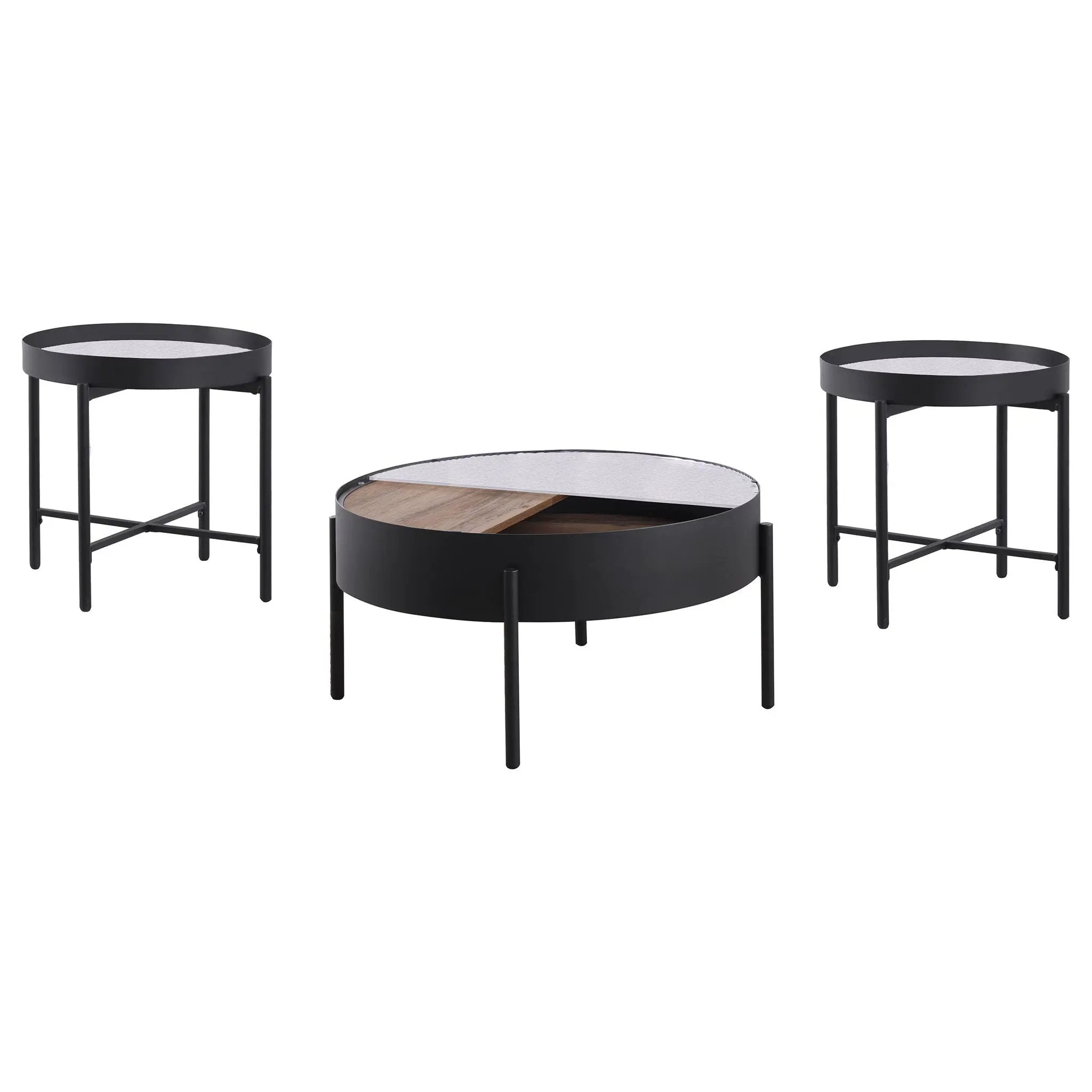 Ozella 3-piece Round Coffee and End Table Set Sandy Black by Unique Piece Furniture