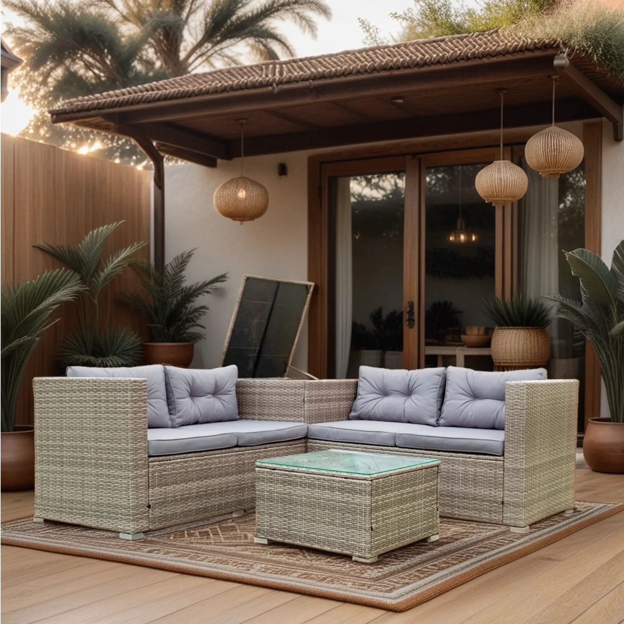 4 Piece Patio Sectional Wicker Rattan Outdoor Furniture Sofa Set With Storage Box by Unique Piece Furniture