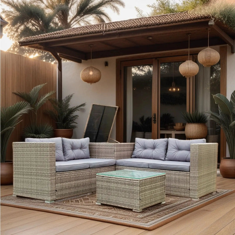 4 Piece Patio Sectional Wicker Rattan Outdoor Furniture Sofa Set With Storage Box by HouseOfZazla