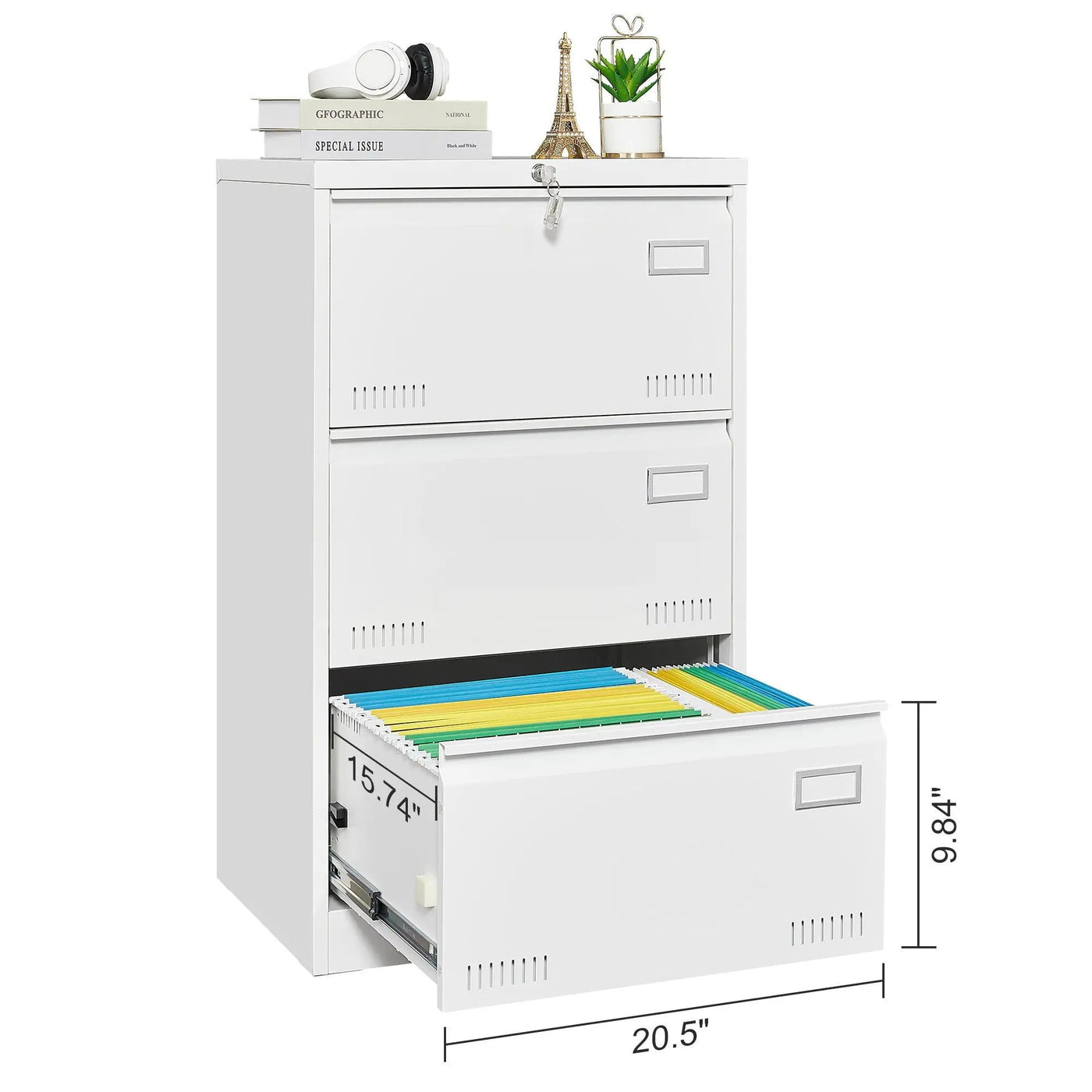 Filing Cabinet Lateral File Cabinet 3 Drawer, Locking Metal File Cabinets Three Drawer, Office Filing Cabinet With Lock Drawers For Home Office by HouseOfZazla