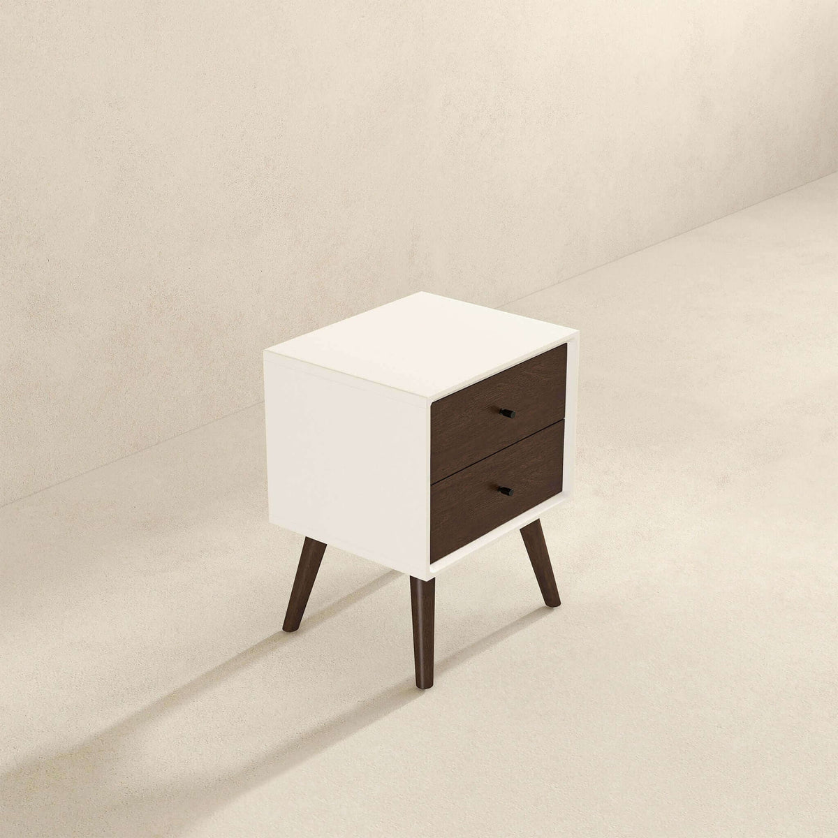 Mid-Century Modern Night Stand with 2 Drawers - Dark Brown or White, photo 20 of 30