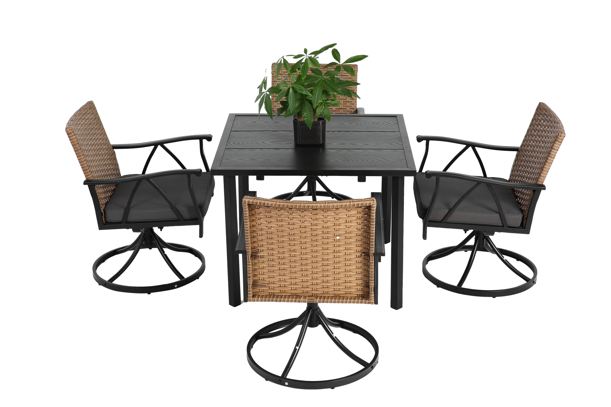 5 Piece Patio Dining Set for 4 with Swivel Rocker Chairs and Steel Table Top by HouseOfZazla