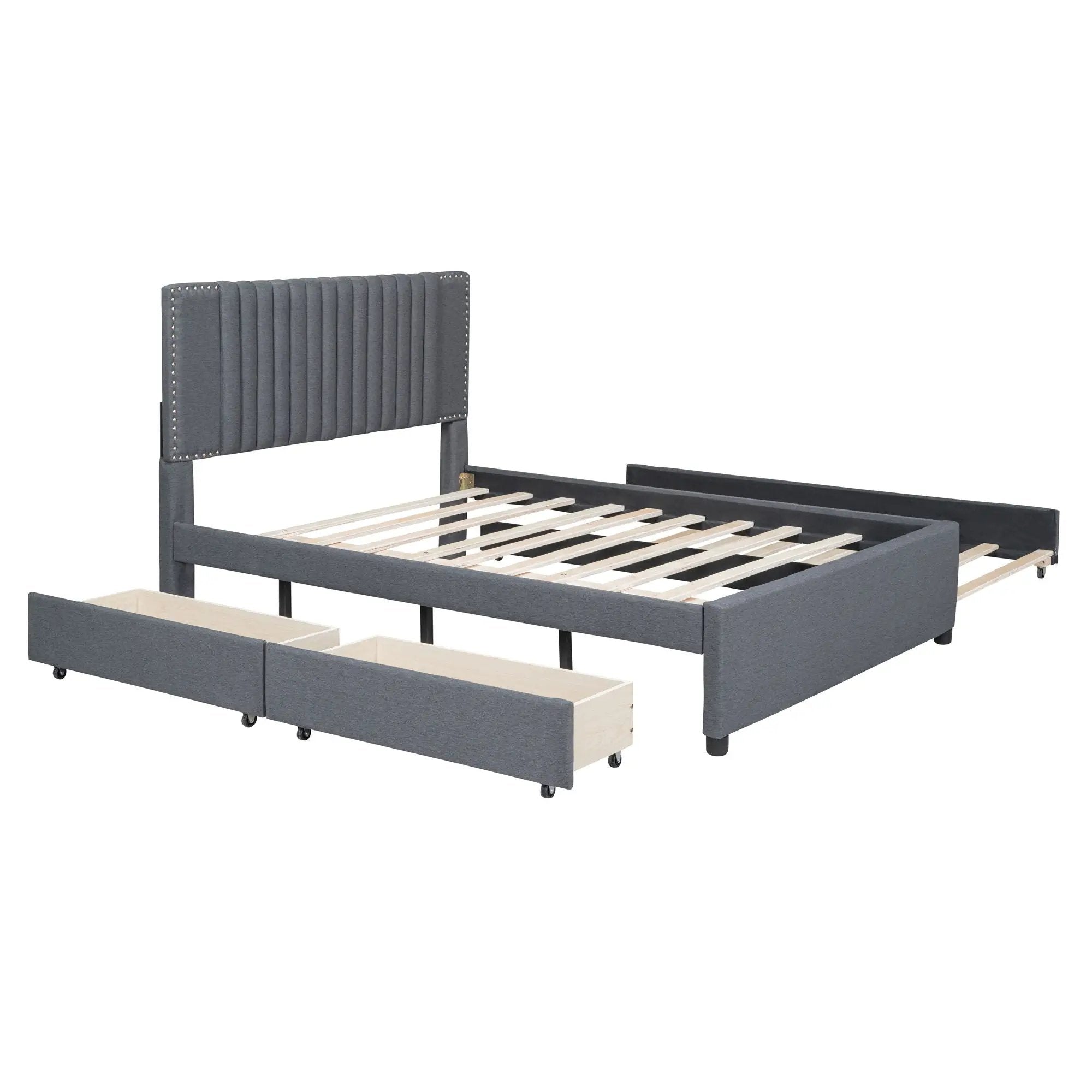 Upholstered Platform Bed With Drawers, Classic Headboard Design by Unique Piece Furniture