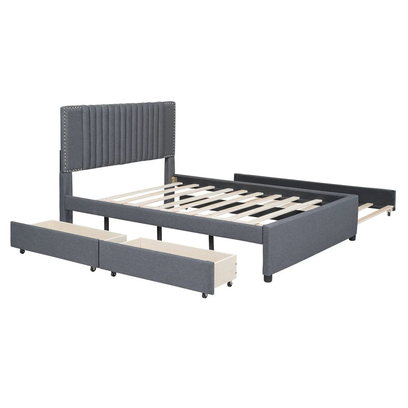 Upholstered Platform Bed With Drawers, Classic Headboard Design by Unique Piece Furniture