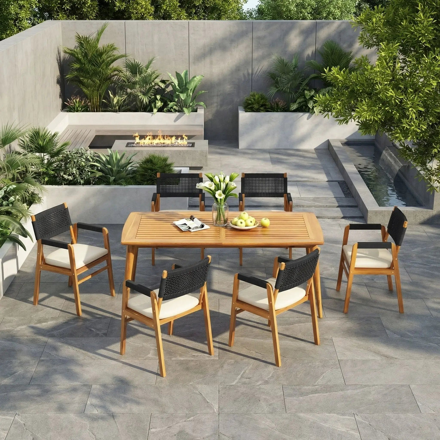 Outdoor 7 Piece Dining Set With Rope Woven Armchairs by HouseOfZazla