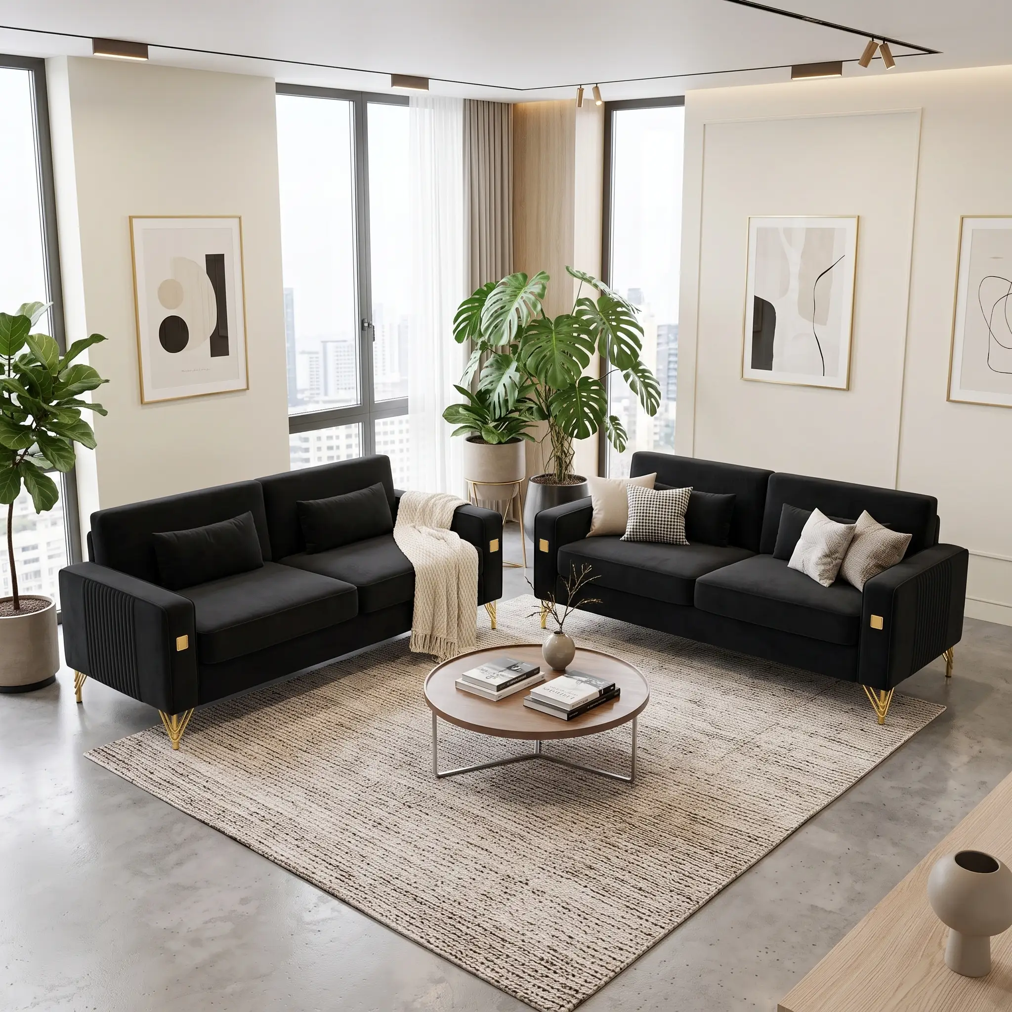 Black Velvet 2-Piece Sofa Set by HouseOfZazla