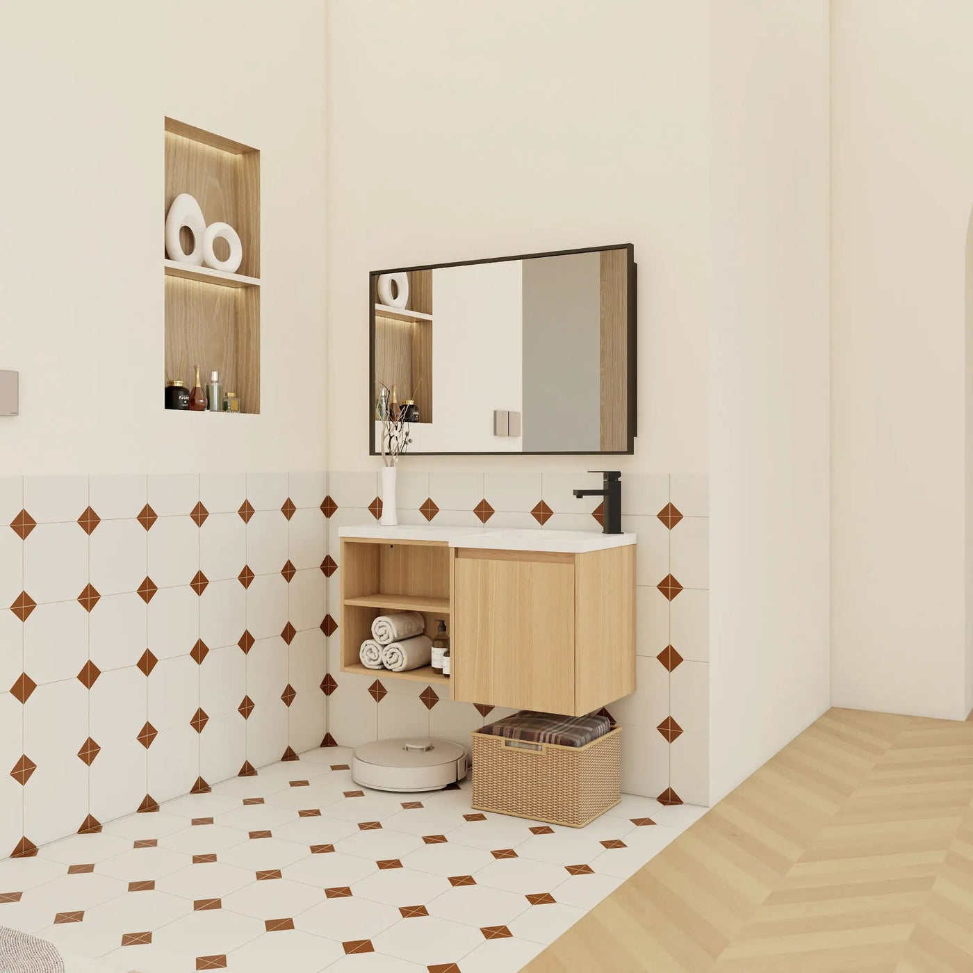L-Shaped Wall Mounte Floating Bathroom Vanity With Integrated Sink by HouseOfZazla