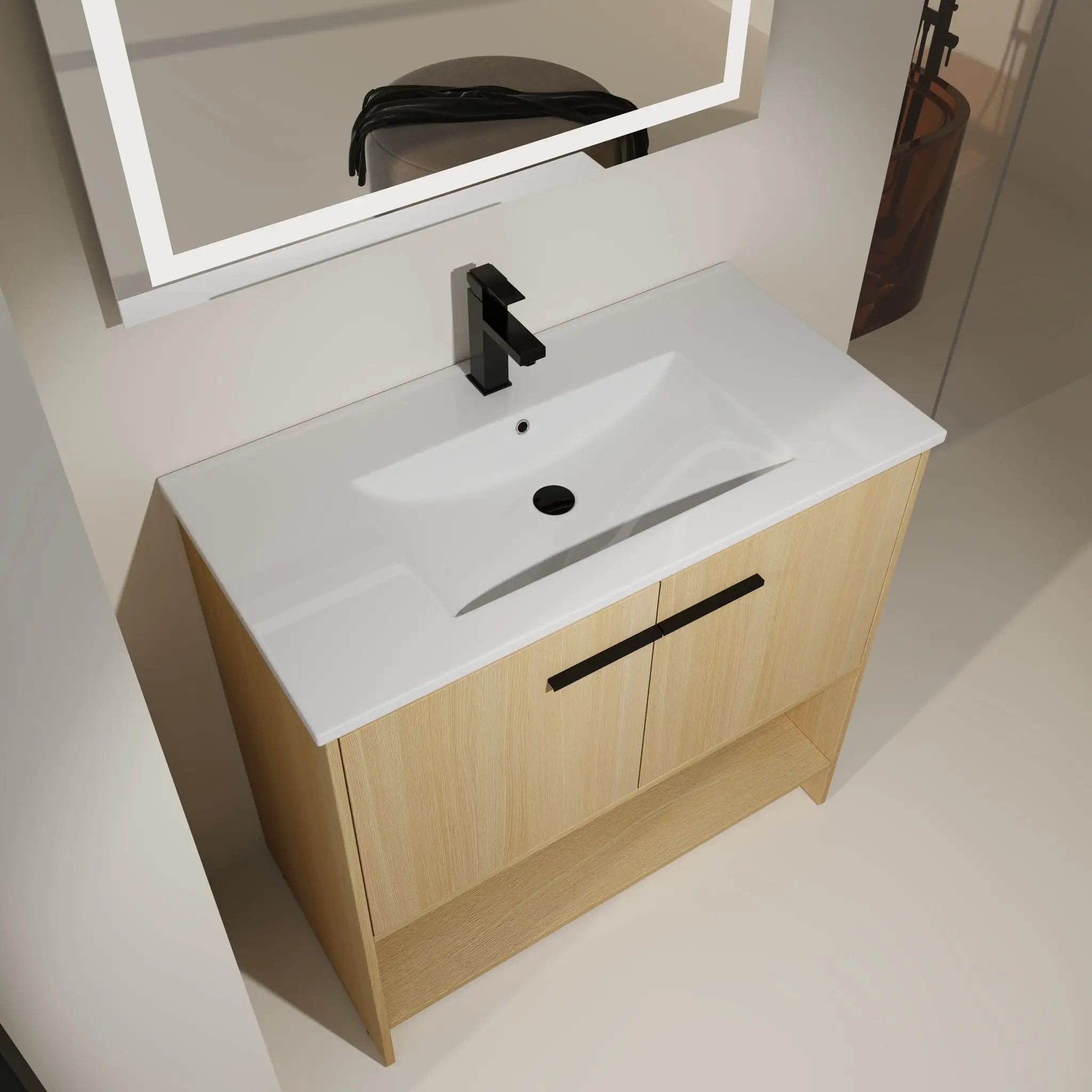 Modern Bathroom Vanity With Ceramic Sink, Freestanding Cabinet, Soft Closing Doors by Unique Piece Furniture