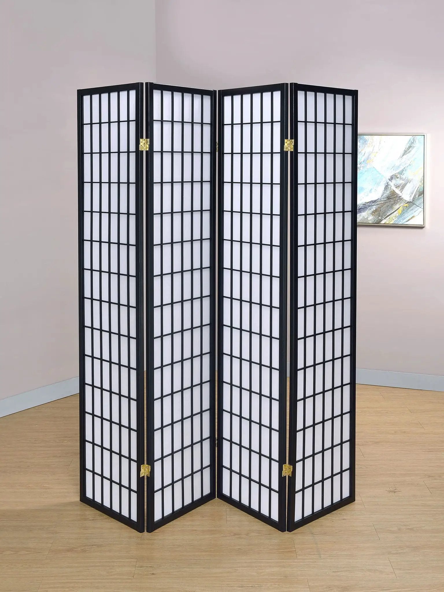 Roberto 4-Panel Room Divider Folding Shoji Screen Black by Unique Piece Furniture
