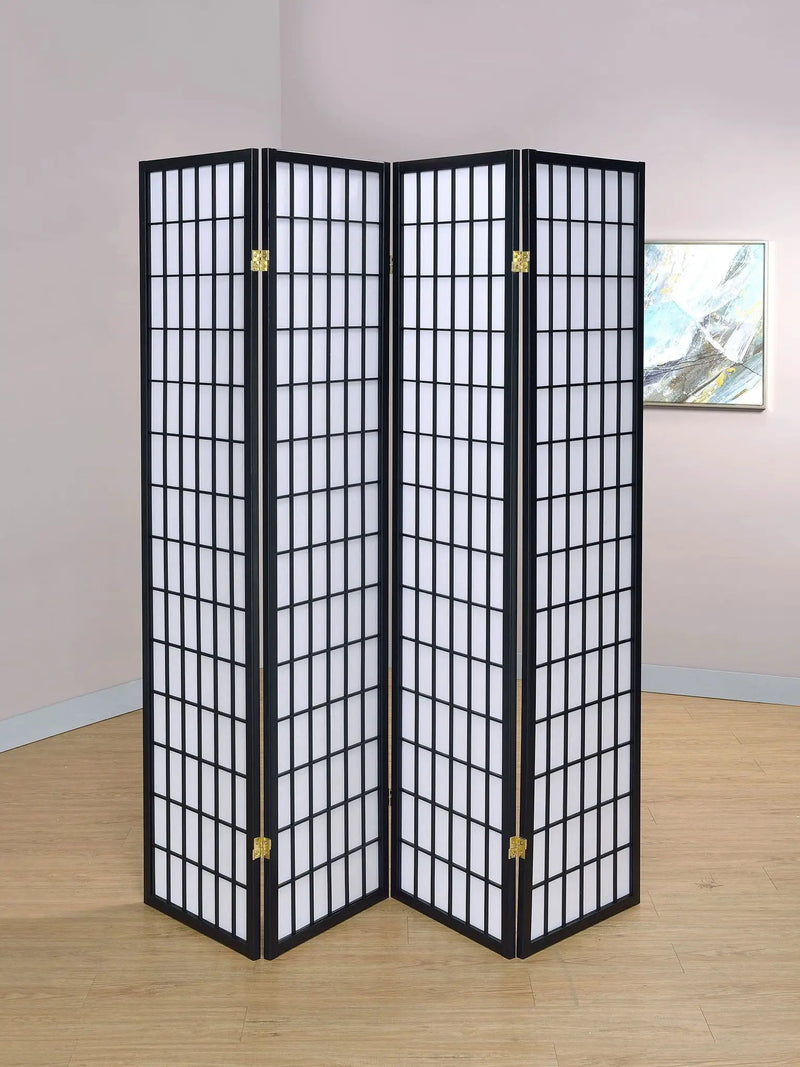 Roberto 4-Panel Room Divider Folding Shoji Screen Black by Unique Piece Furniture