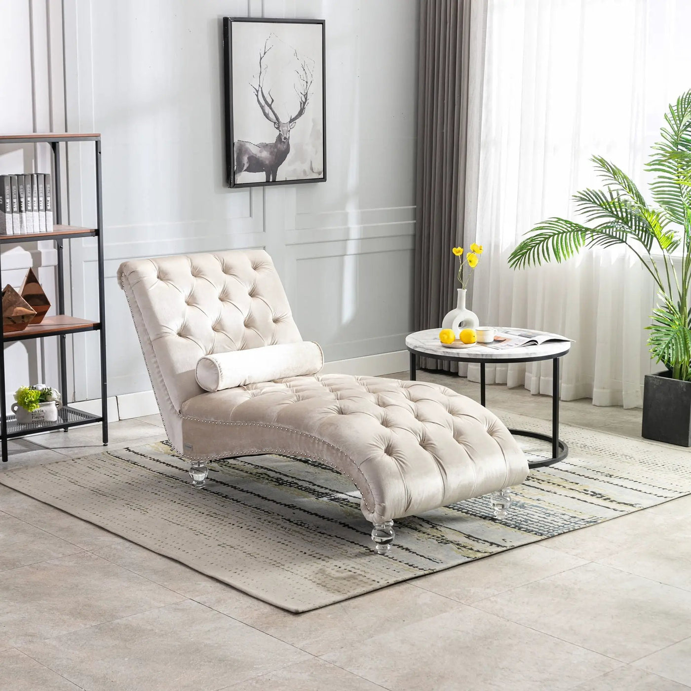 Chaise Lounge Indoor, Button Tufted Upholstered Chaise Lounge Chair With Pillow by HouseOfZazla