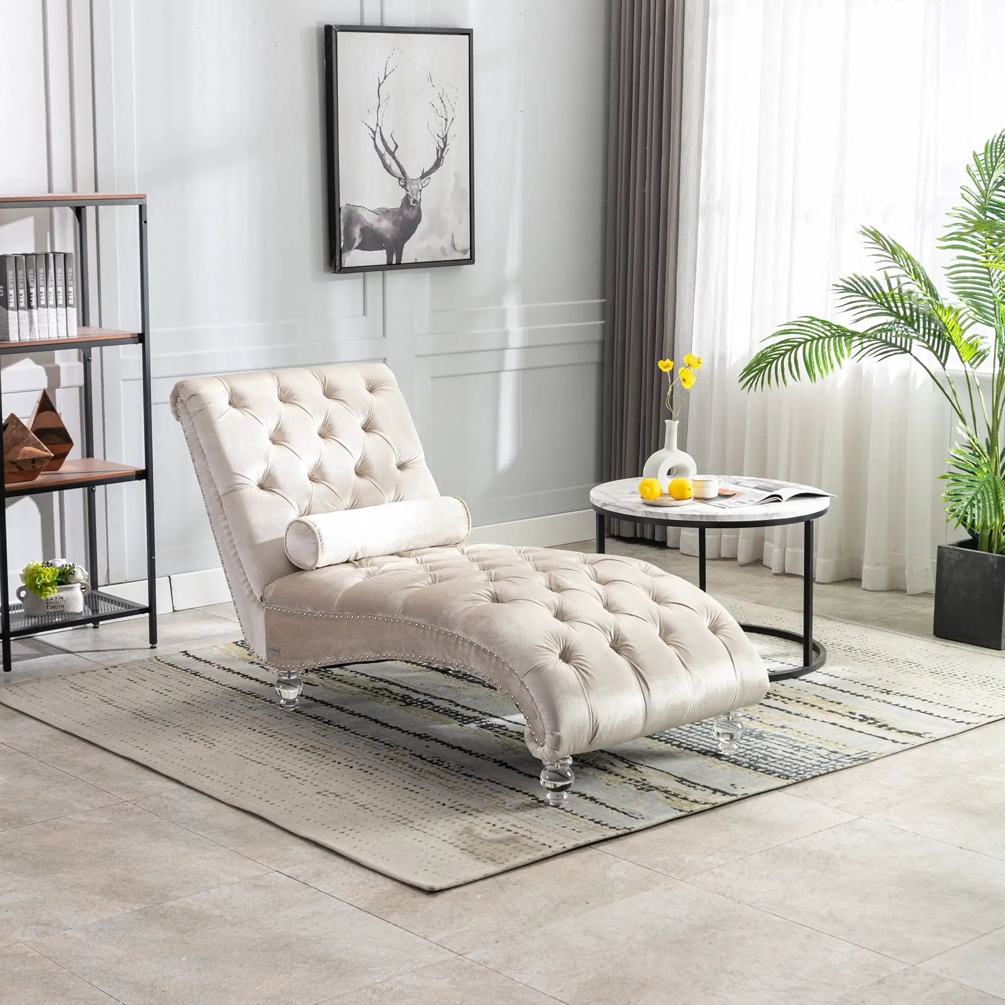 Chaise Lounge Indoor, Button Tufted Upholstered Chaise Lounge Chair With Pillow by Unique Piece Furniture
