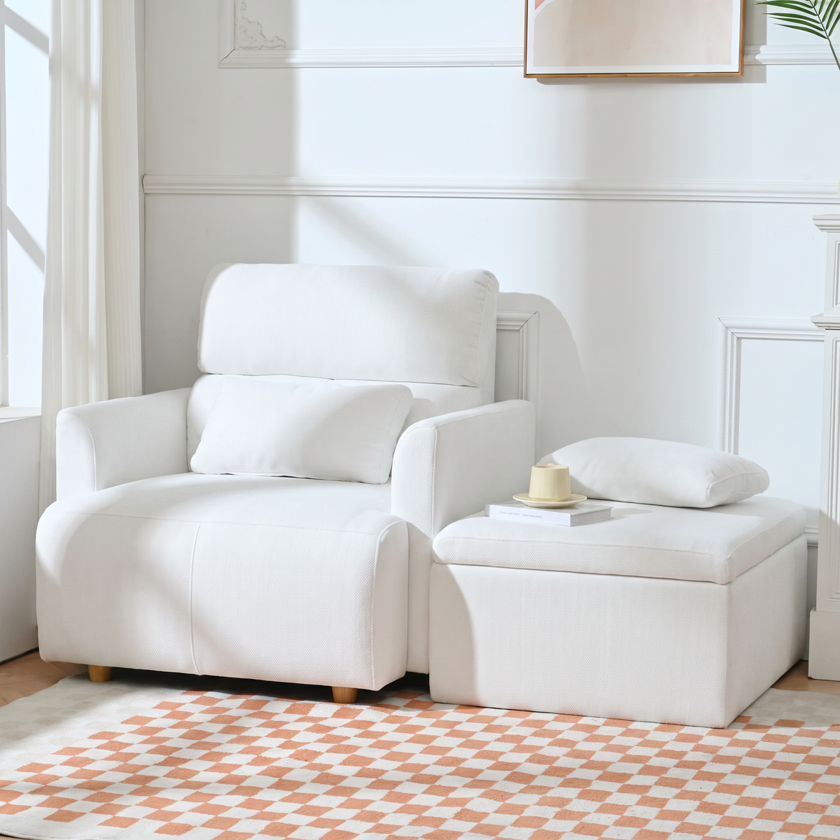 Oversized Accent Chair w/Storage Ottoman, Wide Accent Armchair Chair for Living Room, Modern Sofa Lounge Chair, Upholstered Mid-Century Reading Chair, Comfy Living Room Chair, Deep Seat Couch(White), photo 6 of 10
