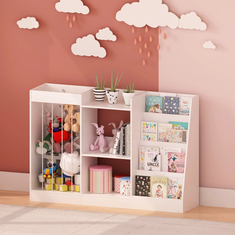 Bookshelf And Toy Storage, 3 Tier Montessori Bookcase With Stuffed Animal Organizer - White by HouseOfZazla