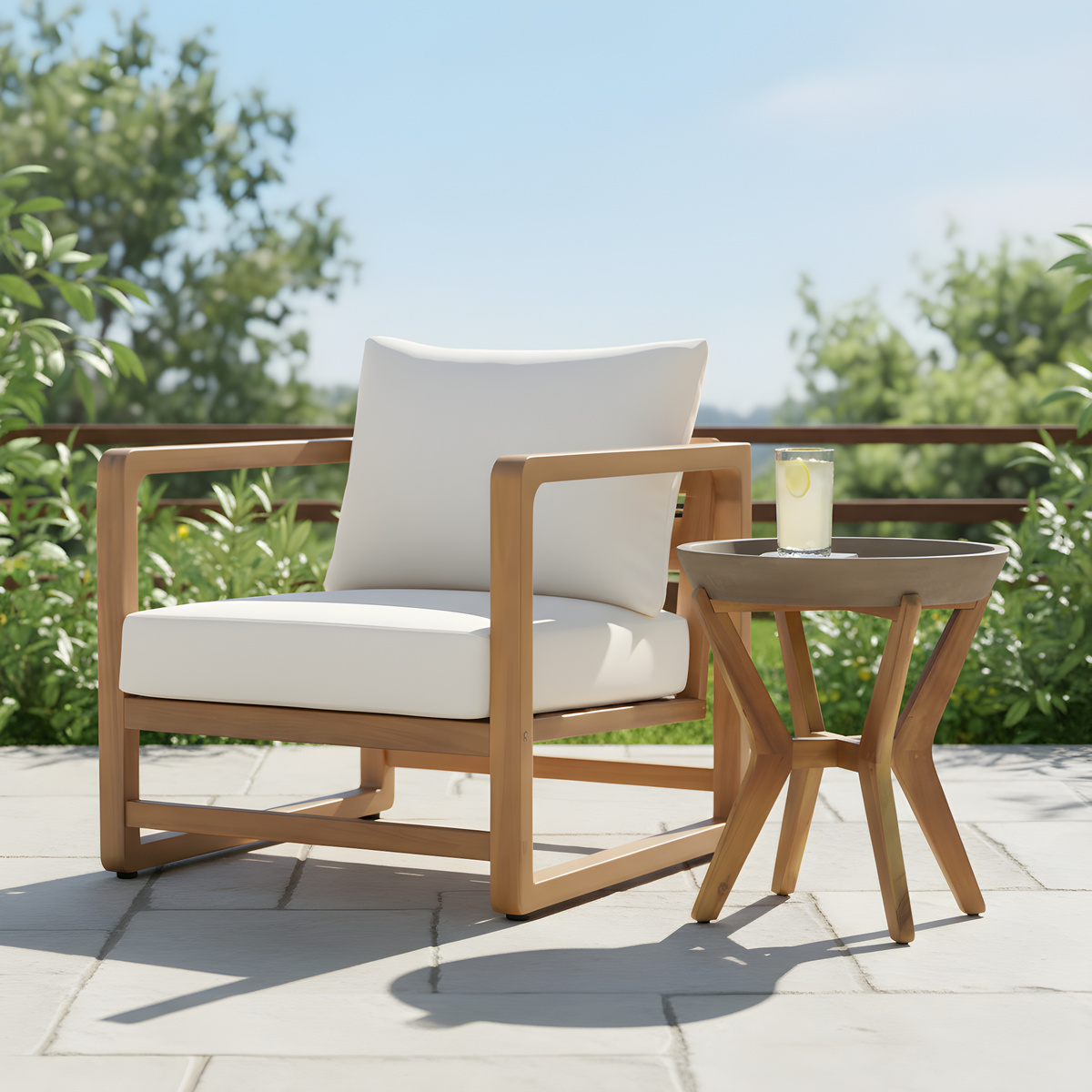 Acacia Wood Lounge Chair & Concrete-Acacia Side Table Set