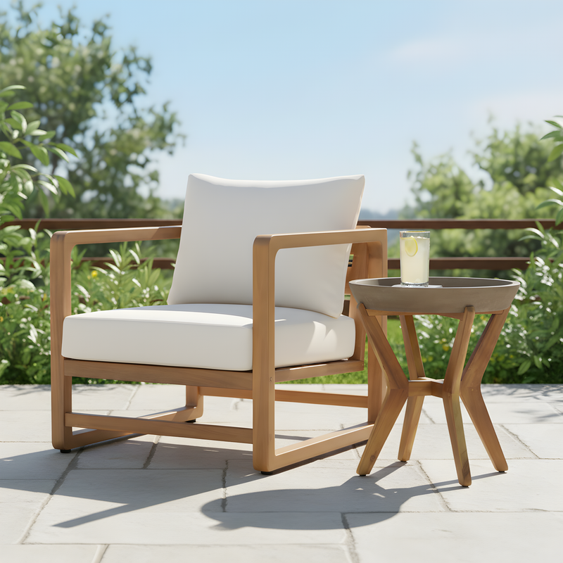 Acacia Wood Lounge Chair & Concrete-Acacia Side Table Set