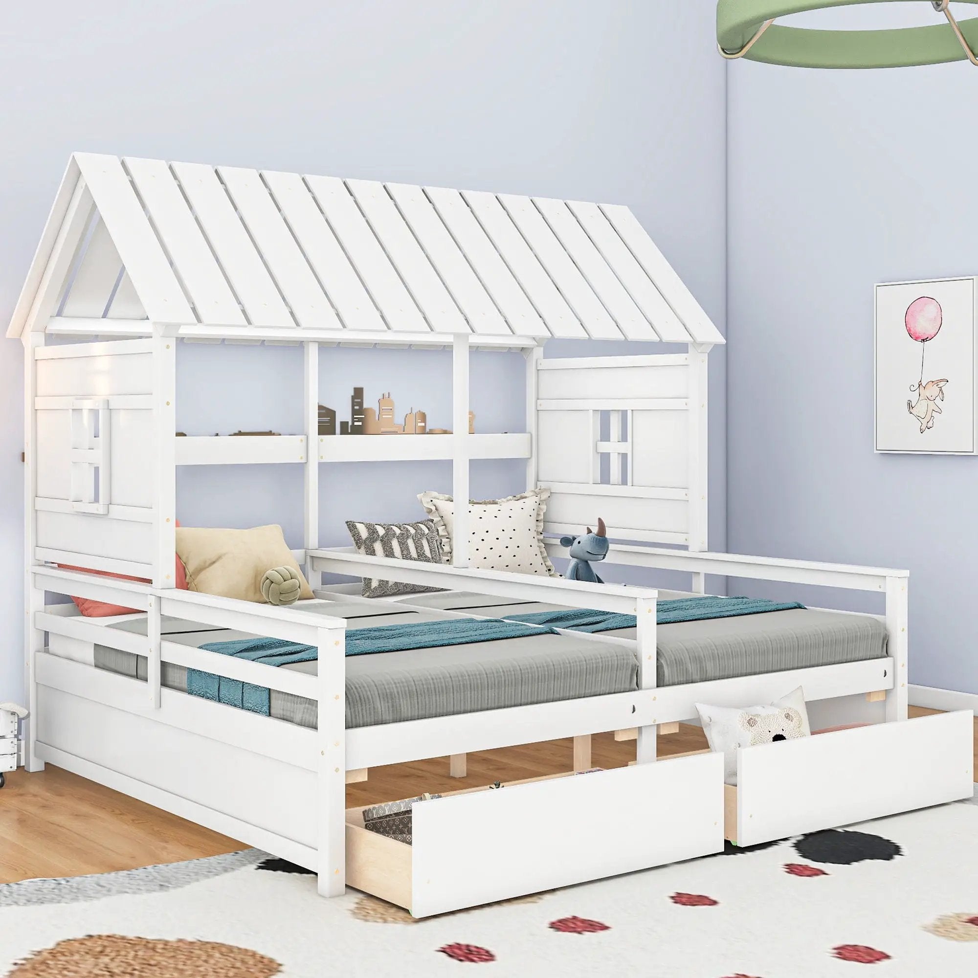 House Platform Beds With 2 Drawers, Side By Side Design by Unique Piece Furniture