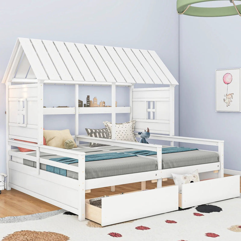 House Platform Beds With 2 Drawers, Side By Side Design by Unique Piece Furniture