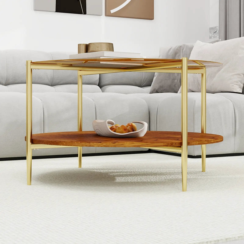 Luxurious Round Coffee Table with Gold-Tinted Tempered Glass Top by HouseOfZazla