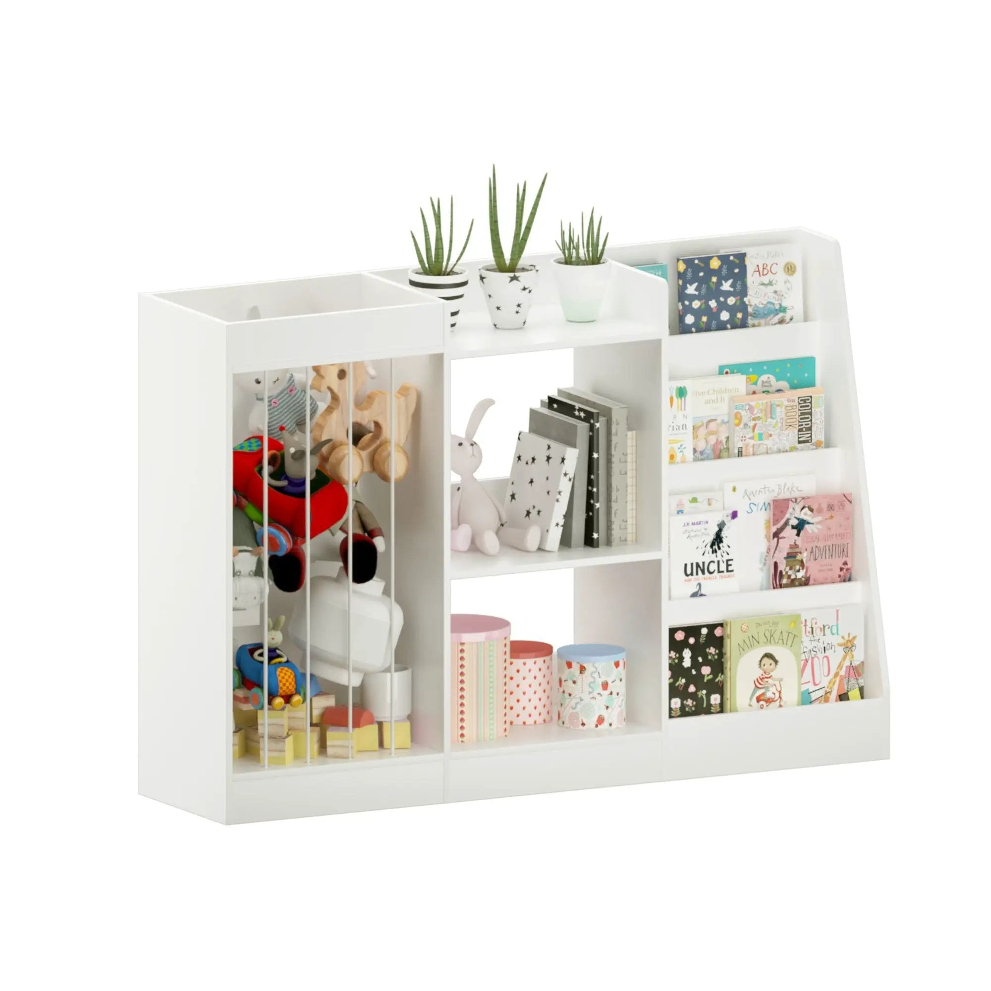 Bookshelf And Toy Storage, 3 Tier Montessori Bookcase With Stuffed Animal Organizer - White by HouseOfZazla