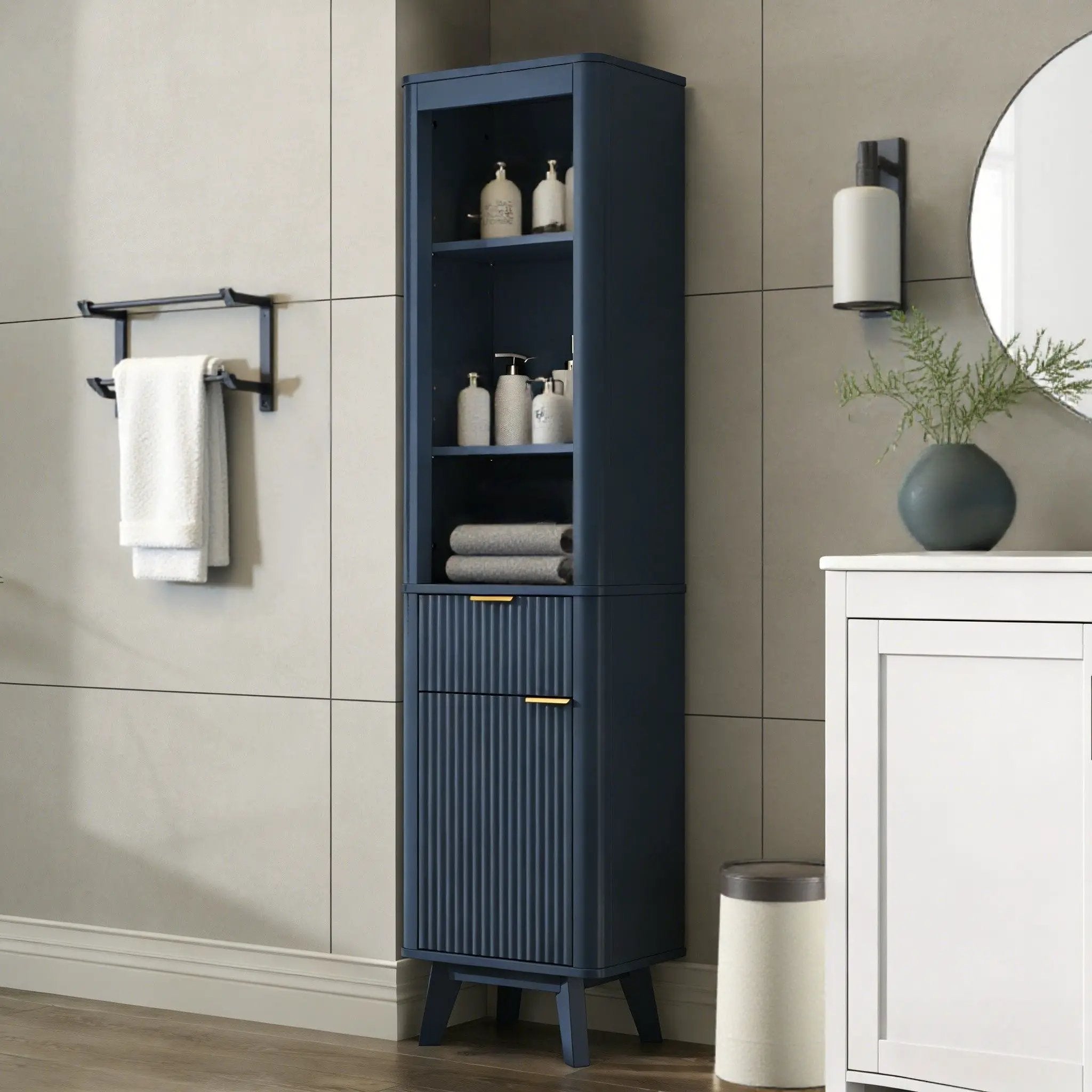 Tall Bathroom Storage Cabinet With Adjustable Shelves And 1 Drawer & Door by HouseOfZazla