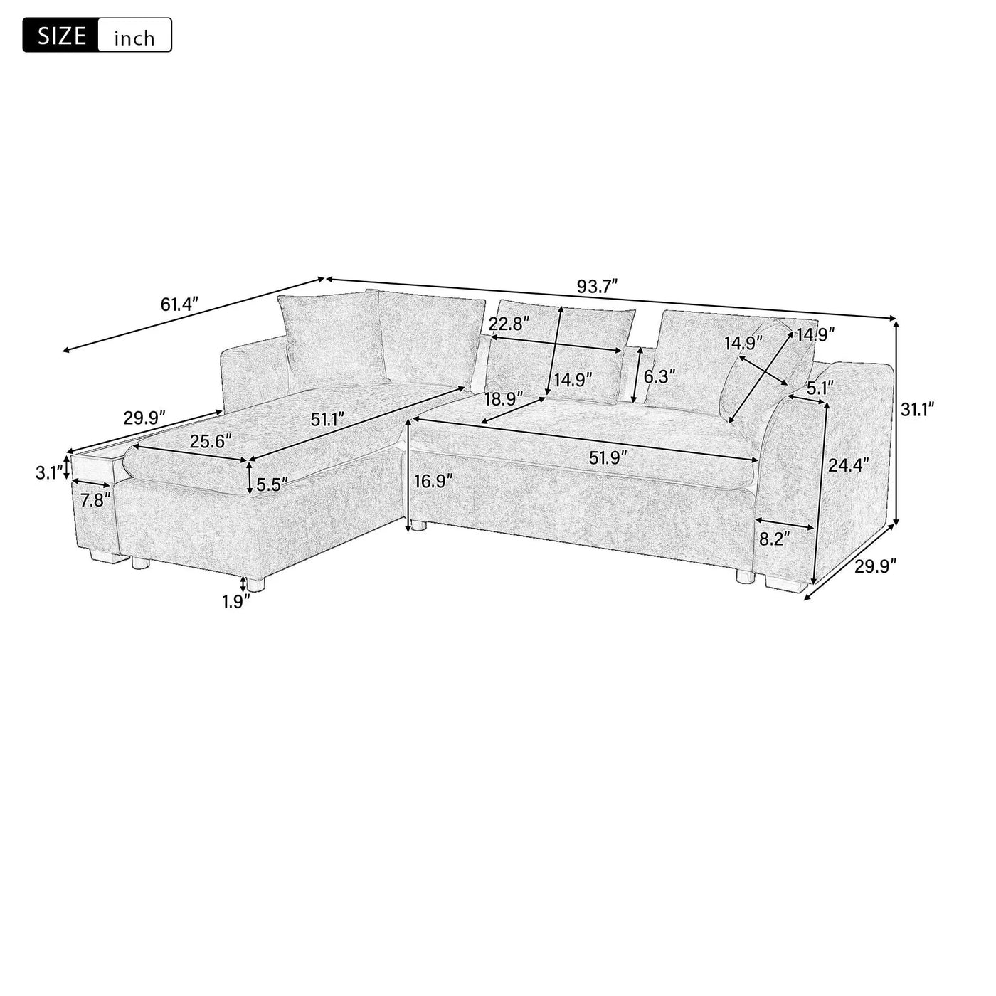 Modern L Shaped Sectional Sofa With Upholstery And Wooden Storage by Unique Piece Furniture