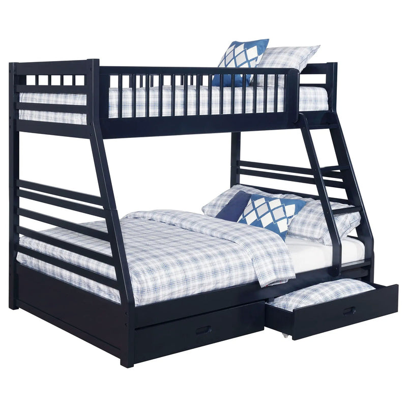 Ashton 2-drawer Wood Twin Over Full Bunk Bed Navy Blue by Unique Piece Furniture