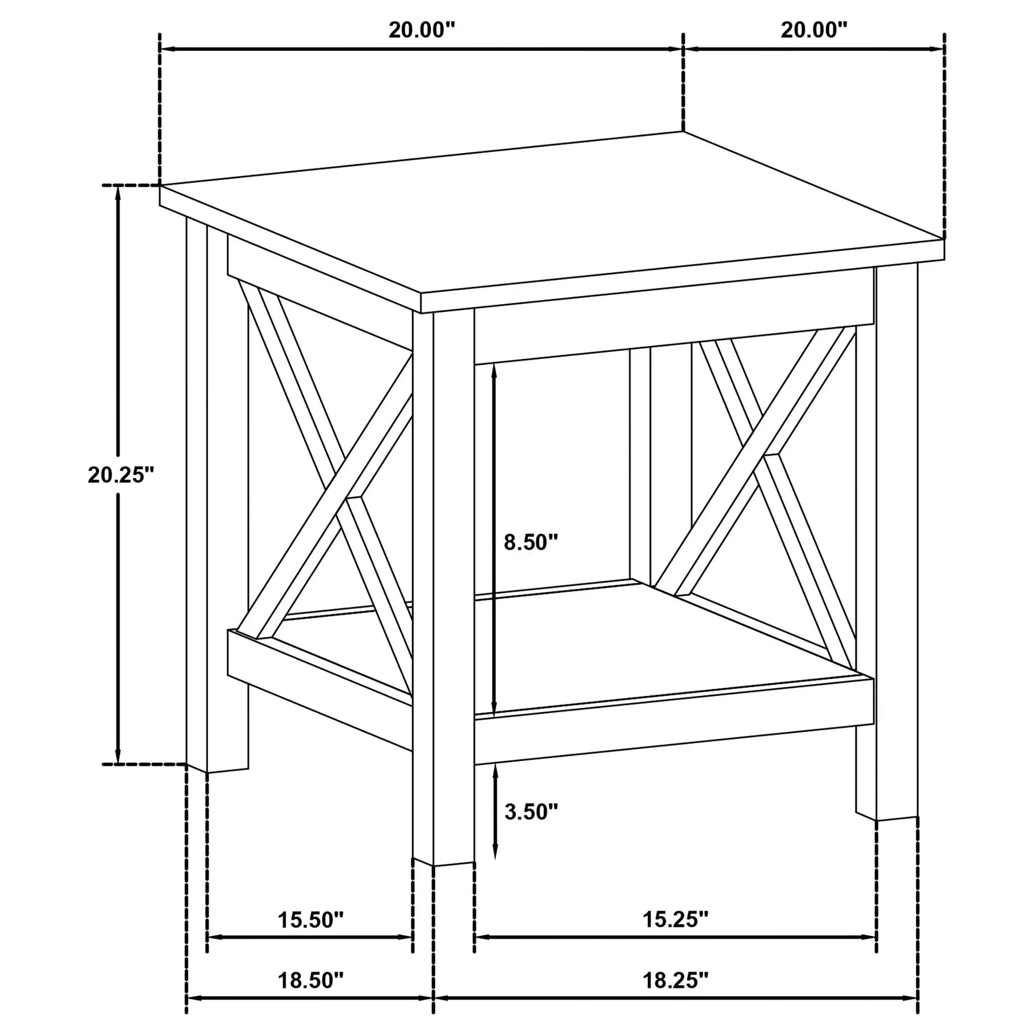 Skyview Square Pine Wood Side End Table with Shelf White by Unique Piece Furniture