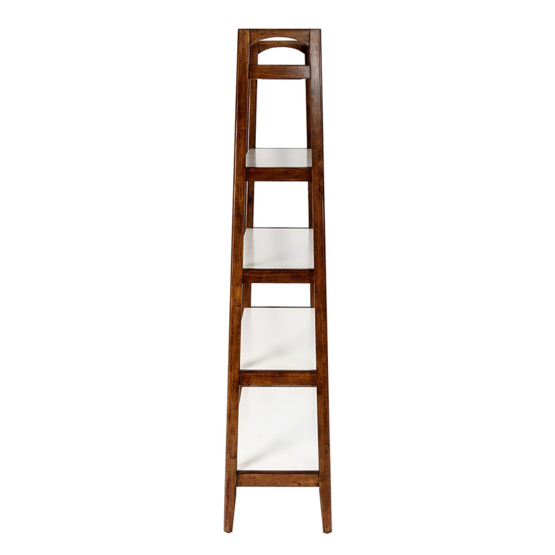 Mid-Century 5 Shelf Bookcase with Solid Rubber Wood Frame - Off White / Pecan, photo 4 of 5