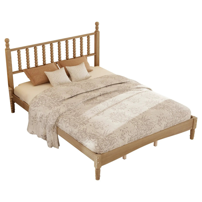 Queen Size Wood Platform Bed with Gourd Shaped Headboard by HouseOfZazla