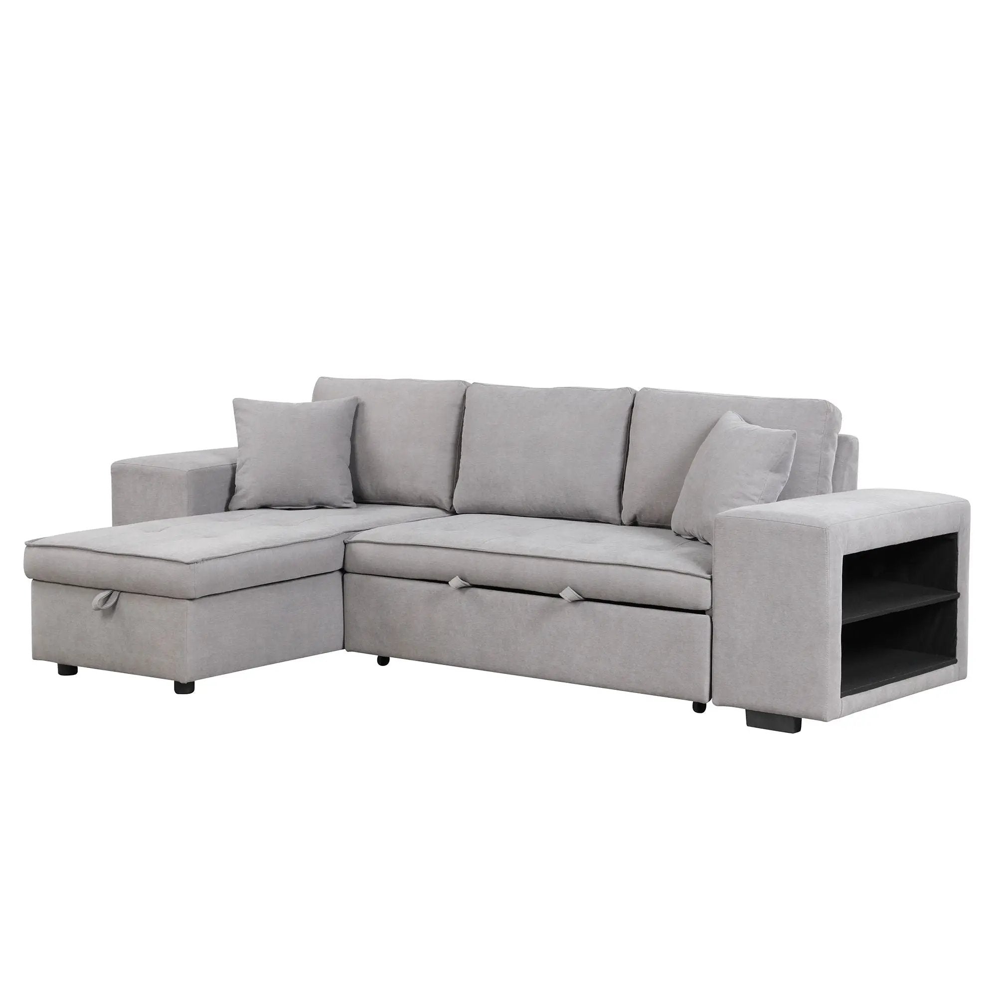 Modern L-Shape 3 Seat Reversible Sectional Couch, Pull Out Sleeper Sofa With Storage Chaise And 2 Stools For Living Room Furniture Set by HouseOfZazla